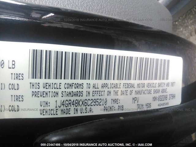 1J4GR48KX6C295210 - 2006 JEEP GRAND CHEROKEE LAREDO/COLUMBIA/FREEDOM 黑色 照片 9