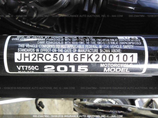 JH2RC5016FK200101 - 2015 HONDA VT750 C RED photo 10