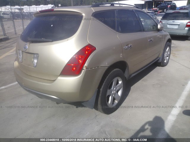 JN8AZ08W34W304420 - 2004 NISSAN MURANO SL/SE GOLD photo 4