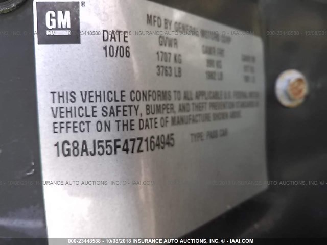 1G8AJ55F47Z164945 - 2007 SATURN ION LEVEL 2 绿色 照片 9