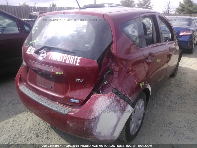 3N1CE2CP2FL392738 - 2015 NISSAN VERSA NOTE S/S PLUS/SV/SL/SR RED photo 4