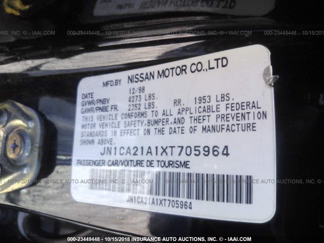 JN1CA21A1XT705964 - 1999 NISSAN MAXIMA GLE/GXE/SE BLACK photo 9