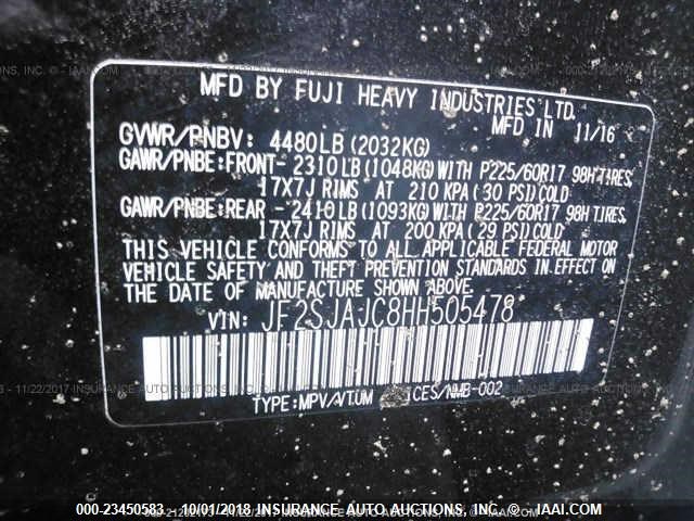 JF2SJAJC8HH505478 - 2017 SUBARU FORESTER BLACK photo 9