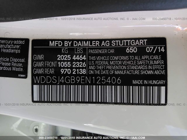 WDDSJ4GB9EN125406 - 2014 MERCEDES-BENZ CLA 250 4MATIC WHITE photo 9