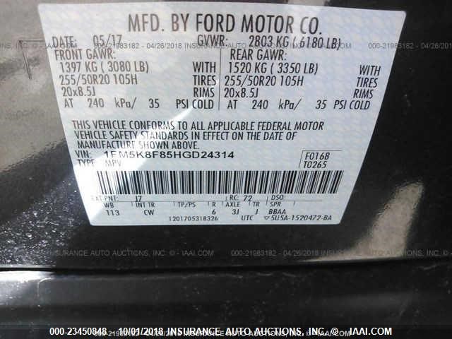 1FM5K8F85HGD24314 - 2017 FORD EXPLORER LIMITED Grau Foto 9
