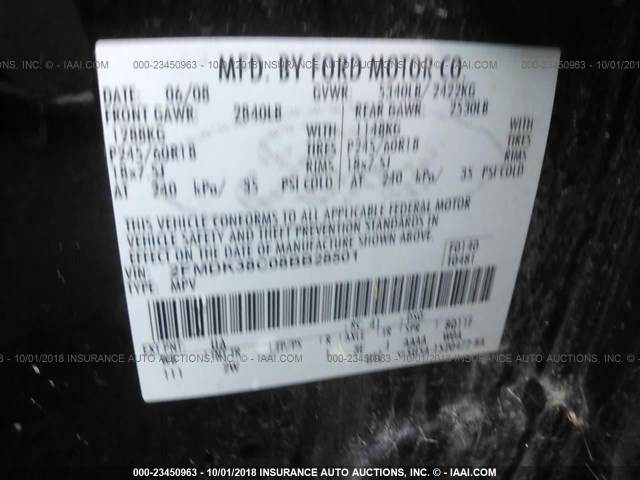 2FMDK38C08BB28501 - 2008 FORD EDGE SEL BLACK photo 9