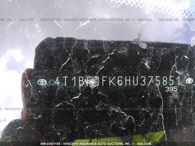 4T1BF1FK6HU375851 - 2017 TOYOTA CAMRY LE/XLE/SE/XSE 金色 照片 9