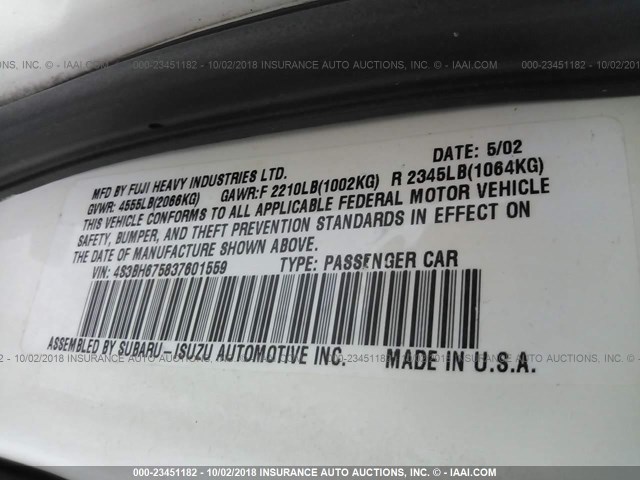 4S3BH675837601559 - 2003 SUBARU LEGACY OUTBACK AWP 白色 照片 9