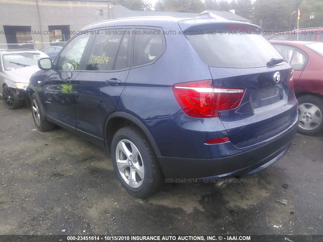 5UXWX5C59CL727682 - 2012 BMW X3 XDRIVE28I BLUE photo 3