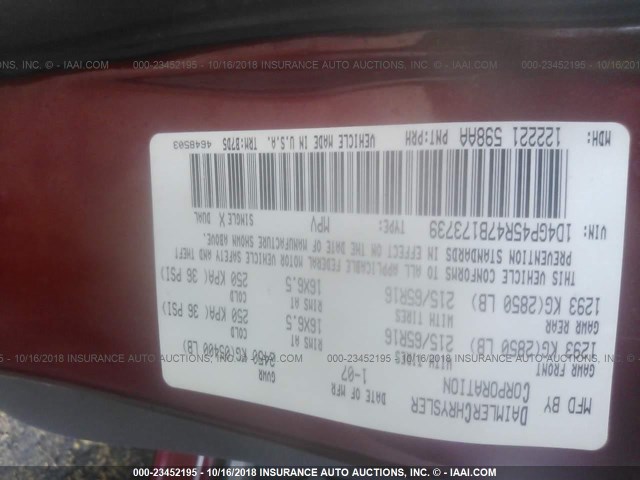 1D4GP45R47B173739 - 2007 DODGE CARAVAN SXT RED photo 9