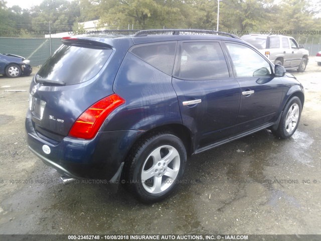 JN8AZ08WX4W334997 - 2004 NISSAN MURANO SL/SE BLUE photo 4