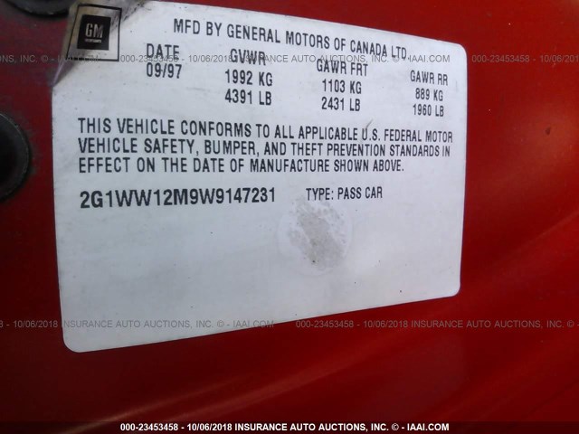 2G1WW12M9W9147231 - 1998 CHEVROLET MONTE CARLO LS წითელი ფოტო 9