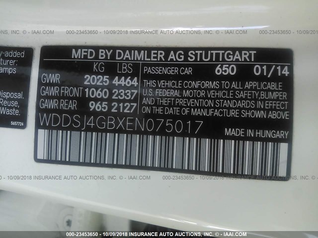 WDDSJ4GBXEN075017 - 2014 MERCEDES-BENZ CLA 250 4MATIC WHITE photo 9