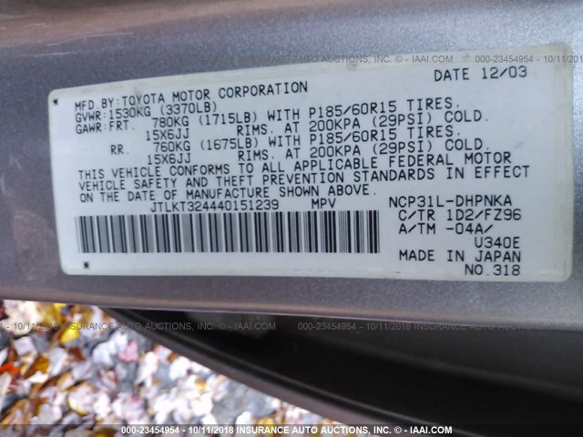 JTLKT324440151239 - 2004 TOYOTA SCION XB Сұр фото 9