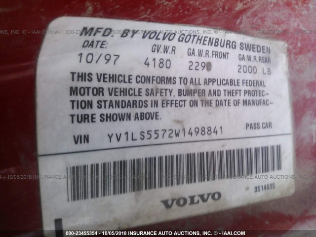 YV1LS5572W1498841 - 1998 VOLVO S70 RED photo 9