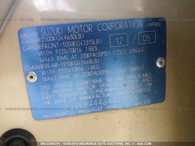 JS3TE944464101318 - 2006 SUZUKI GRAND VITARA XSPORT GOLD photo 9