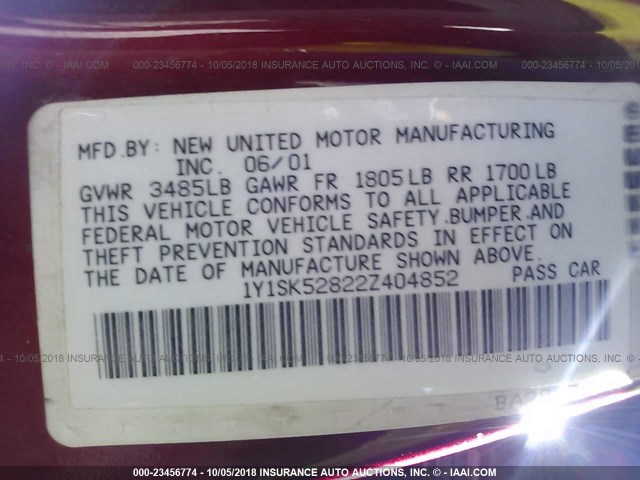 1Y1SK52822Z404852 - 2002 CHEVROLET GEO PRIZM LSI 栗色 照片 9