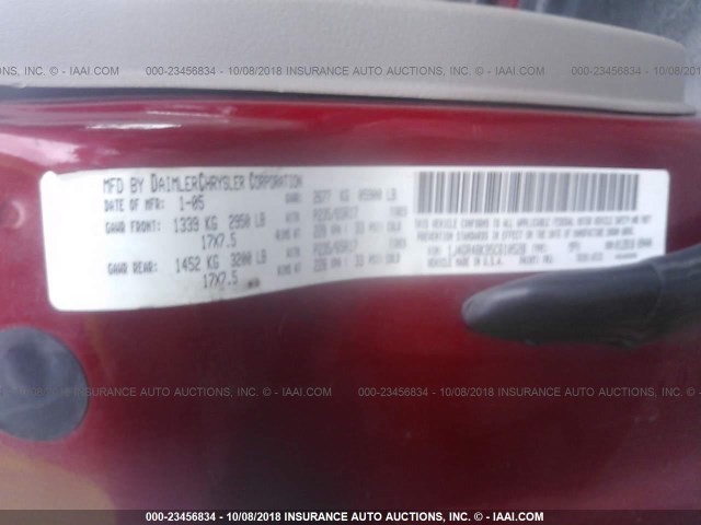 1J4GR48K95C610528 - 2005 JEEP GRAND CHEROKEE LAREDO/COLUMBIA/FREEDOM RED photo 9