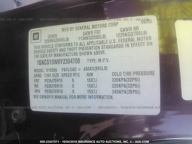 1GKCS13W8Y2384708 - 2000 GMC JIMMY Կարմիր լուսանկար 9