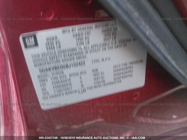 5GAKVBED8BJ102422 - 2011 BUICK ENCLAVE CXL 红色 照片 9