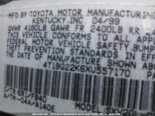 4T1BG22K6XU557170 - 1999 TOYOTA CAMRY CE/LE/XLE 绿色 照片 9