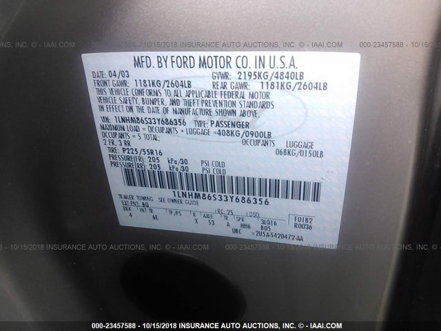 1LNHM86S33Y686356 - 2003 LINCOLN LS TAN photo 9