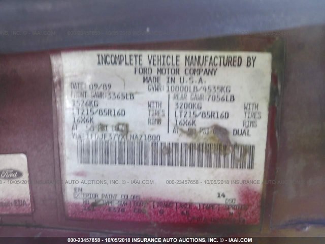 1FDJF37YXLNA21800 - 1990 FORD F350 RED photo 9