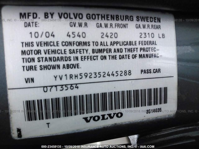 YV1RH592352445288 - 2005 VOLVO S60 2.5T Light Blue photo 9