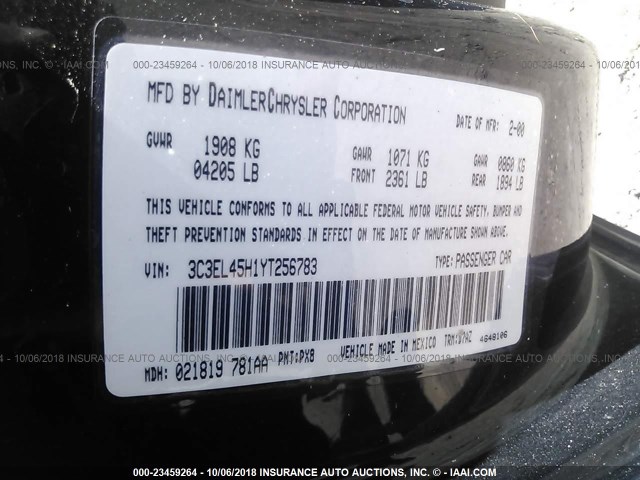 3C3EL45H1YT256783 - 2000 CHRYSLER SEBRING JX BLACK photo 9