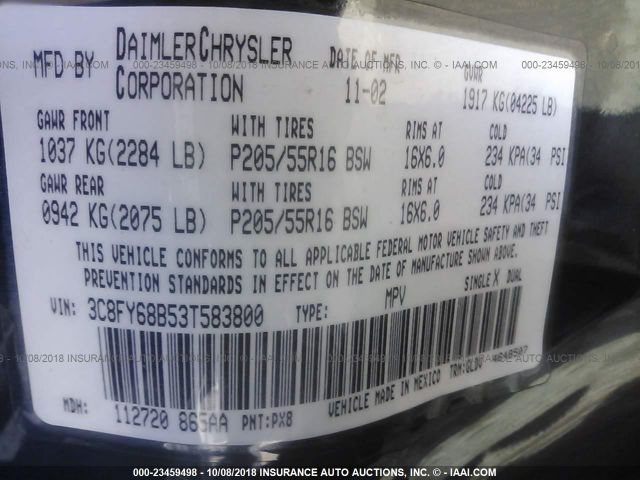 3C8FY68B53T583800 - 2003 CHRYSLER PT CRUISER LIMITED BLACK photo 9