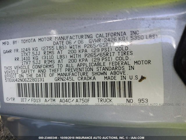 5TEUU42N06Z280131 - 2006 TOYOTA TACOMA ACCESS CAB Silber Foto 9