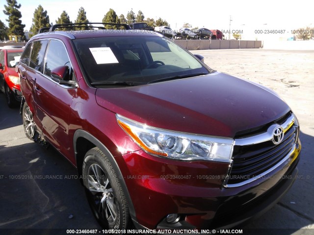 5TDJKRFH6GS285794 - 2016 TOYOTA HIGHLANDER XLE RED photo 1