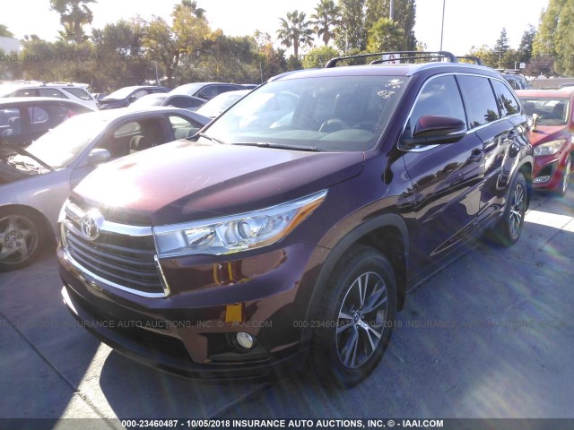 5TDJKRFH6GS285794 - 2016 TOYOTA HIGHLANDER XLE RED photo 2