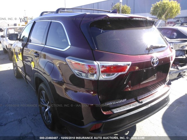 5TDJKRFH6GS285794 - 2016 TOYOTA HIGHLANDER XLE RED photo 3