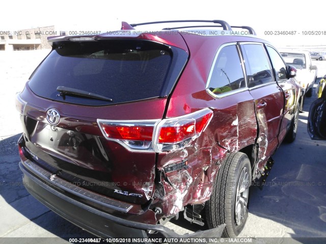 5TDJKRFH6GS285794 - 2016 TOYOTA HIGHLANDER XLE RED photo 4