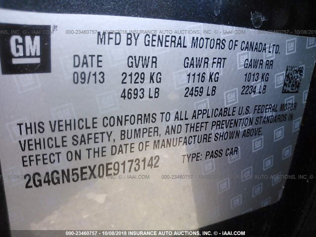 2G4GN5EX0E9173142 - 2014 BUICK REGAL PREMIUM BLACK photo 9