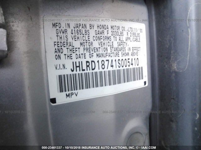 JHLRD18741S005410 - 2001 HONDA CR-V SE/LE SILVER photo 9