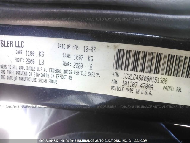 1C3LC46K08N151380 - 2008 CHRYSLER SEBRING LX GRAY photo 9