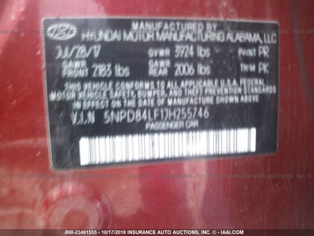 5NPD84LF1JH255746 - 2018 HYUNDAI ELANTRA SEL/VALUE/LIMITED RED photo 9