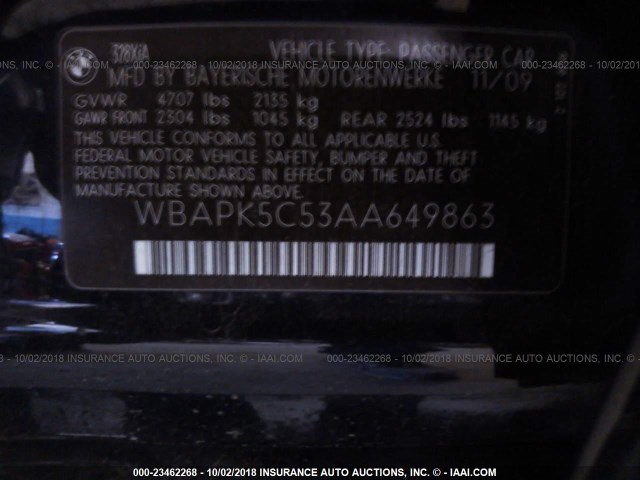 WBAPK5C53AA649863 - 2010 BMW 328 XI SULEV BLACK photo 9