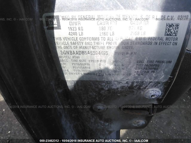 3GNBAADB5AS594495 - 2010 CHEVROLET HHR LS GRAY photo 9