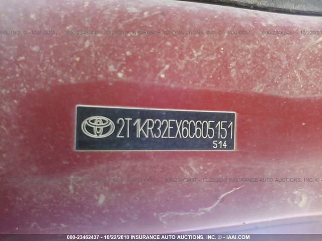 2T1KR32EX6C605151 - 2006 TOYOTA COROLLA MATRIX XR RED photo 9