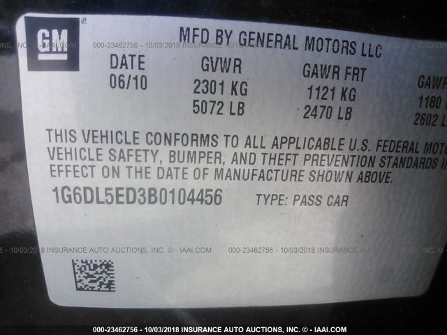 1G6DL5ED3B0104456 - 2011 CADILLAC CTS Черный фото 9