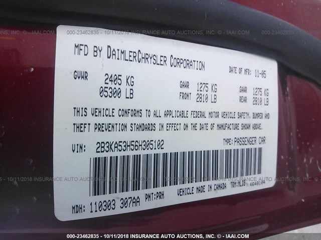 2B3KA53H56H305102 - 2006 DODGE CHARGER R/T RED photo 9