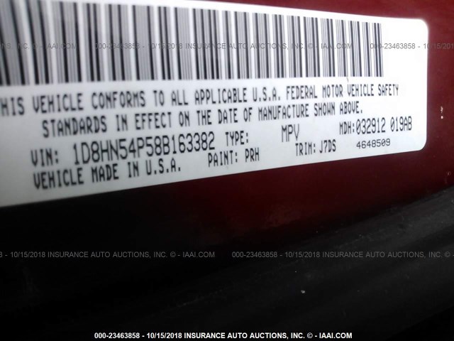 1D8HN54P58B163382 - 2008 DODGE GRAND CARAVAN SXT 红色 照片 9