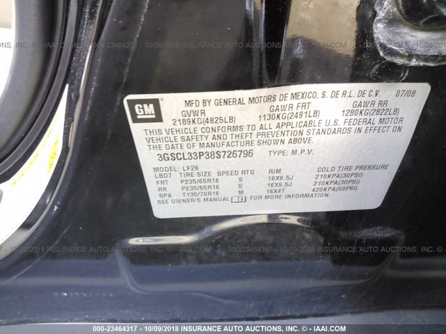 3GSCL33P38S726796 - 2008 SATURN VUE XE BLACK photo 9