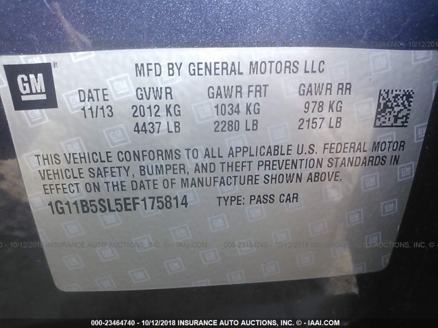 1G11B5SL5EF175814 - 2014 CHEVROLET MALIBU LS ლურჯი ფოტო 9