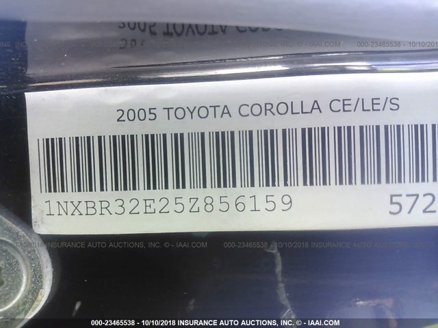 1NXBR32E25Z856159 - 2005 TOYOTA COROLLA CE/LE/S BLACK photo 9