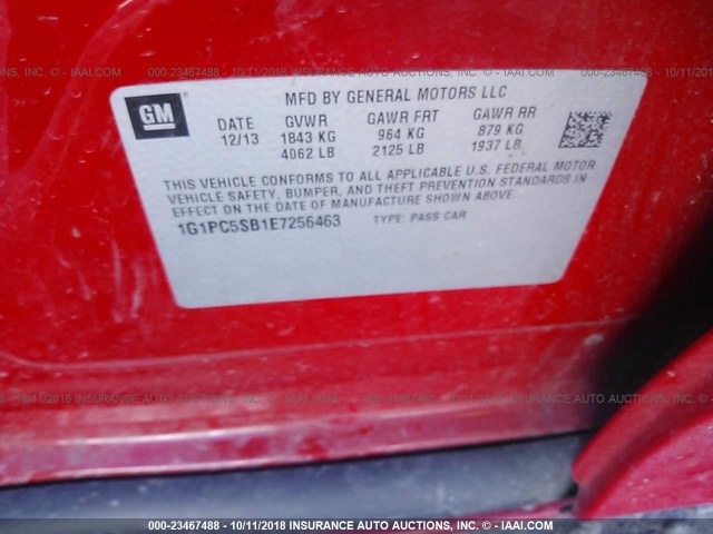 1G1PC5SB1E7256463 - 2014 CHEVROLET CRUZE LT RED photo 9