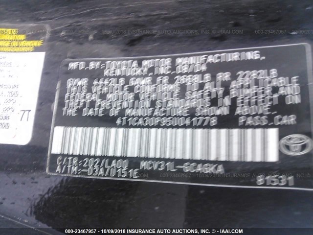 4T1CA30P95U041778 - 2005 TOYOTA CAMRY SOLARA SE/SLE Qara foto 9